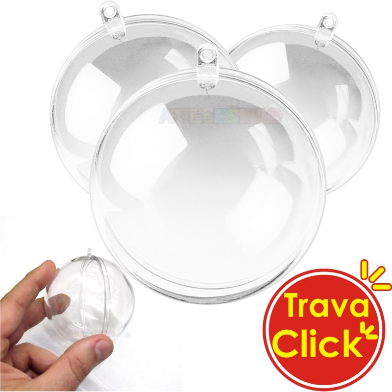 100 Esfera acrílica 6,5 cm de diametro - Bola de Acrílico Transparente com  fechamento trava click