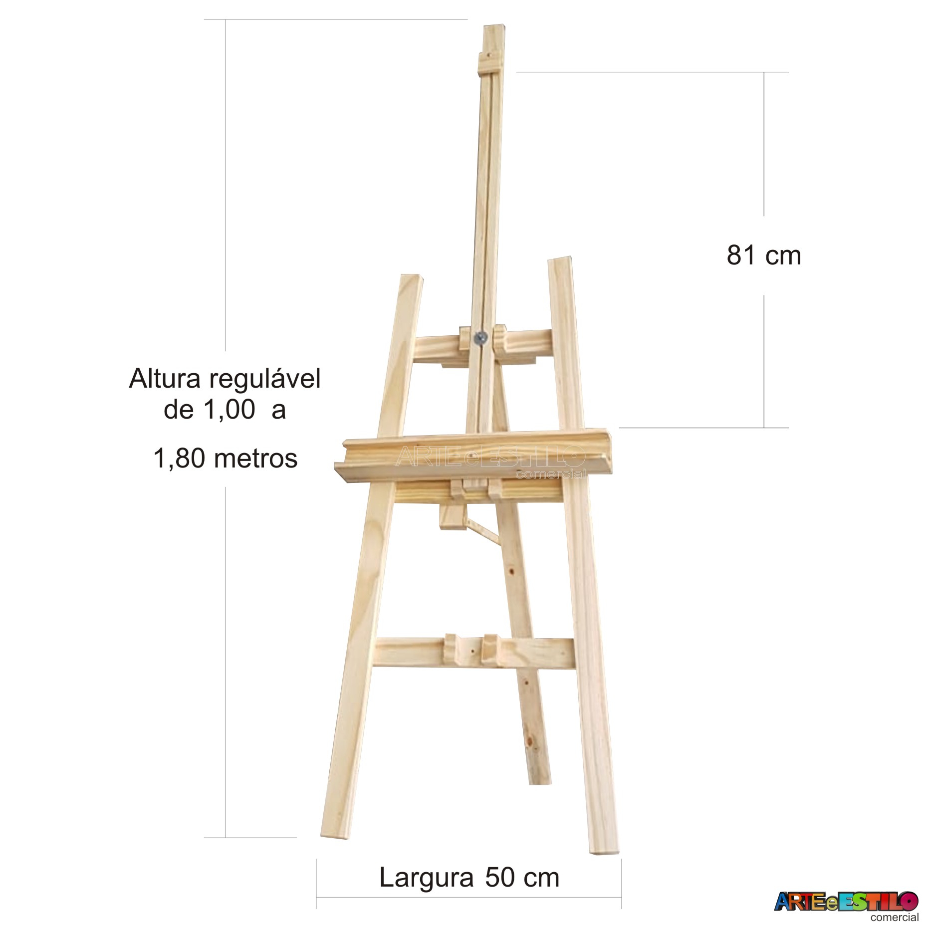 Kit de Cavalete Retratil p/ transporte 180X50 + Tela 40x50 + 06 Potes ...