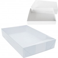 50 Caixa de acetato fundo branco e tampa transparente 18x12x3 cm para 12 doces