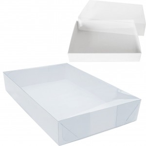 10 Caixa de acetato fundo branco e tampa transparente 18x12x3 cm para 12 doces