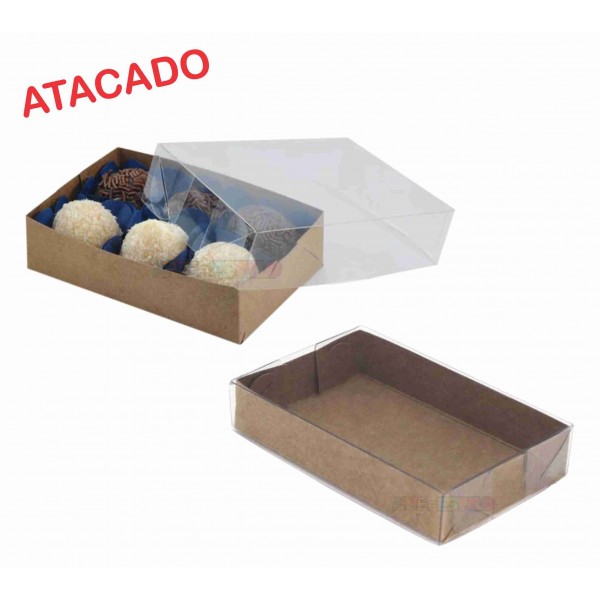 Atacado 500 Caixas Kraft e Acetato 12X8X3 cm para 6 doces