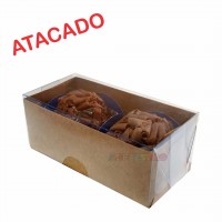 Atacado 500 Caixas para 2 doces tampa transparente fundo Kraft 8X4X3 cm