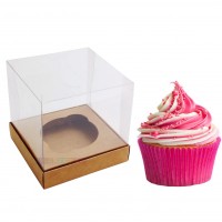 20 Caixas de Acetato e papelão Kraft para cupcake com Berço para encaixar o produto medidas 7,5x7,5x7,5 cm