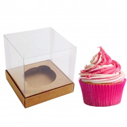 10 Caixas de Acetato e papelão Kraft para cupcake com Berço para encaixar o produto medidas 7,5x7,5x7,5 cm