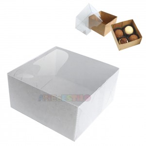 10 Caixas para 4 doces tampa transparente 8X8X4 cm com Fundo BRANCO