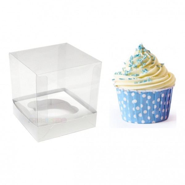 50 Caixas de Acetato 6x6x7 cm e papelão para Mini cupcake com Berço para encaixar o produto