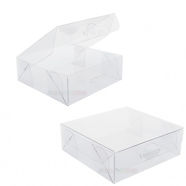20 Caixas de Acetato 9x9x3 cm tampa com sistema abre e fecha fácil