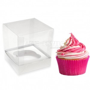 25 Caixas de Acetato e papelão Branco para cupcake com Berço para encaixar o produto medidas 7,5x7,5x7,5 cm