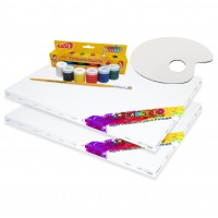 Kit de Pintura contendo 2 Telas + 6 Cores de tintas + 1 Pincel + 1 paleta para tintas