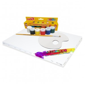 Kit de Pintura contendo 1 Tela + 6 Cores de tintas + 1 Pincel + 1 paleta para tintas