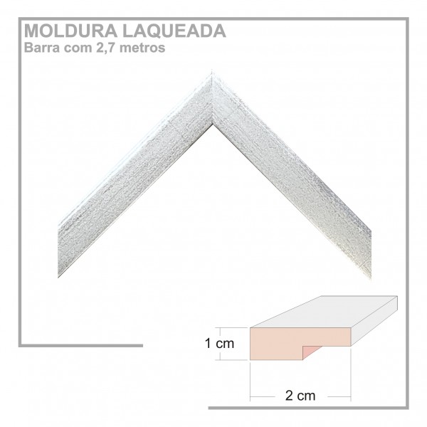 Moldura em Barra cor Prata em Madeira Laqueada Perfil 2x1 cm - Barras com 2,7 m