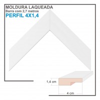 Moldura em Barra cor Branca em Madeira Laqueada Perfil 4x1,4 cm - Barras com 2,7 m
