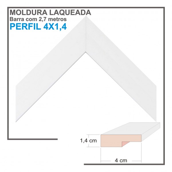 Moldura em Barra cor Branca em Madeira Laqueada Perfil 4x1,4 cm - Barras com 2,7 m
