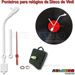 05 Jogos de Ponteiros Grandes mod. Toca Discos 13cm + Mecanismos para relogio de disco de vinil - Cor Branco