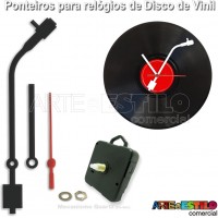 05 Jogos de Ponteiros Grandes mod. Toca Discos 13cm + Mecanismos para relogio de disco de vinil - Cor Preto