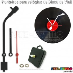 05 Jogos de Ponteiros Grandes mod. Toca Discos 13cm + Mecanismos para relogio de disco de vinil - Cor Preto